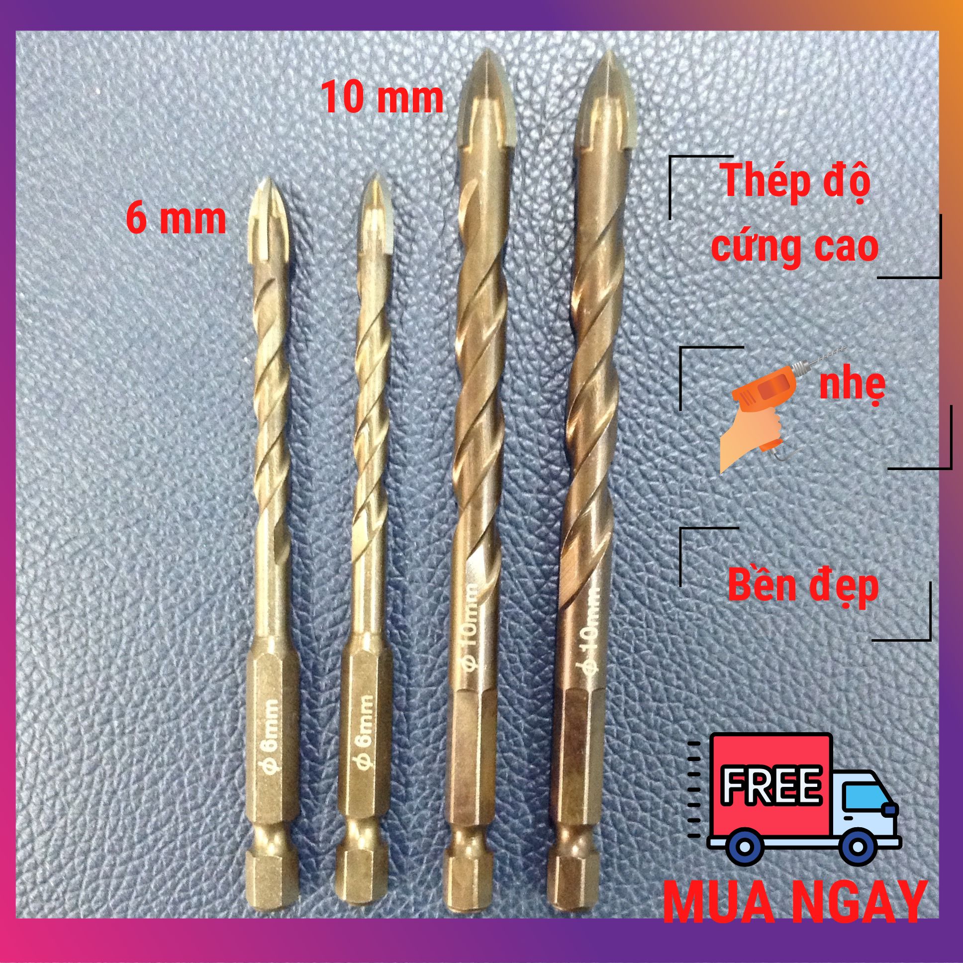 [HCM]Bộ 4 Mũi Khoan Đa Năng Với 2 Kích Cỡ (2 Mũi 6 Ly 2 Mũi 10 Ly) Khoan kính gỗ gạch men đá hoa tường bê tông