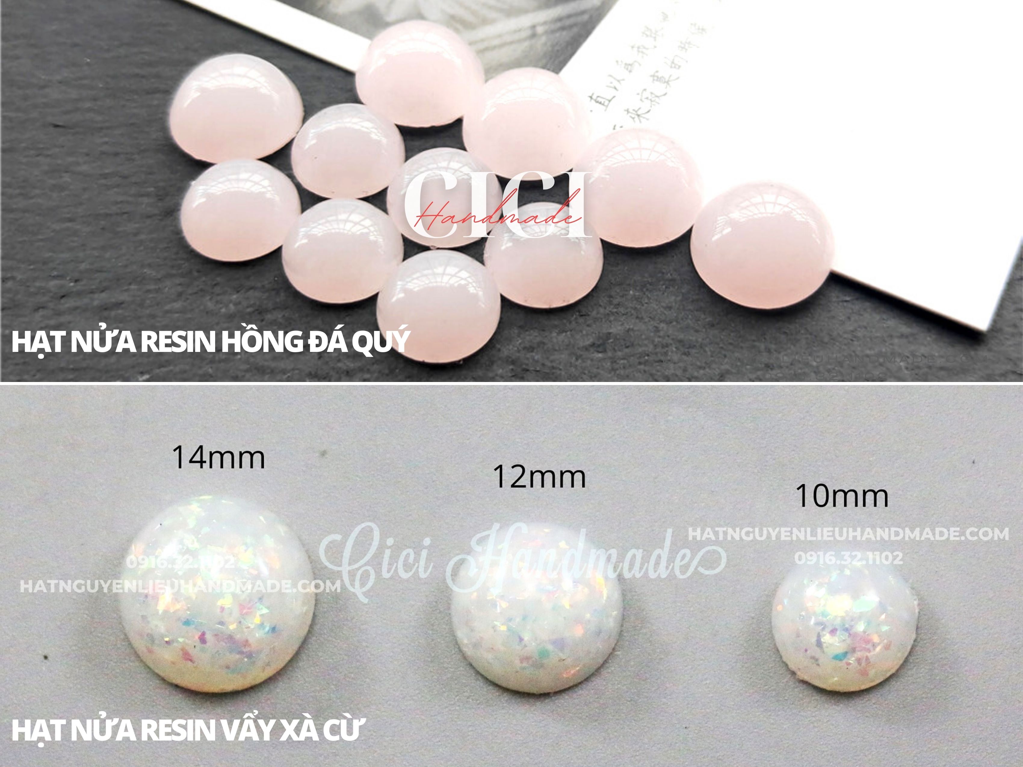 Túi 10 Hạt nửa resin trắng hồng xà cừ cao cấp 8-14mm Cici Handmade phụ kiện handmade tự làm kẹp tóc cài áo nguyên liệu trang sức