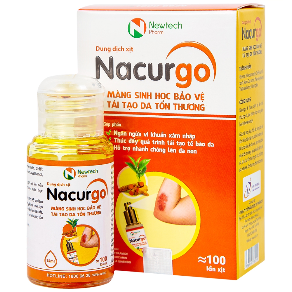 Dung dịch xịt bảo vệ vết thương, dùng cho người bị loét nghệ nano Nacurgo - 12ml