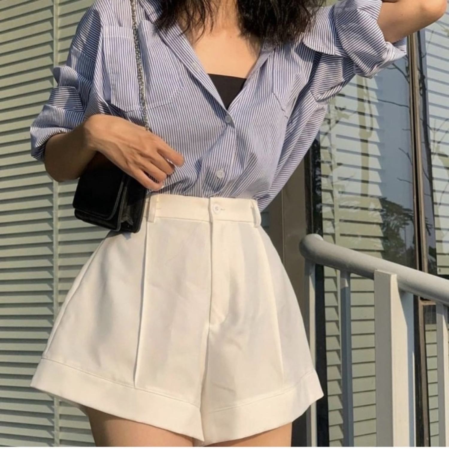 Set áo sơ mi sọc kèm quần short có size