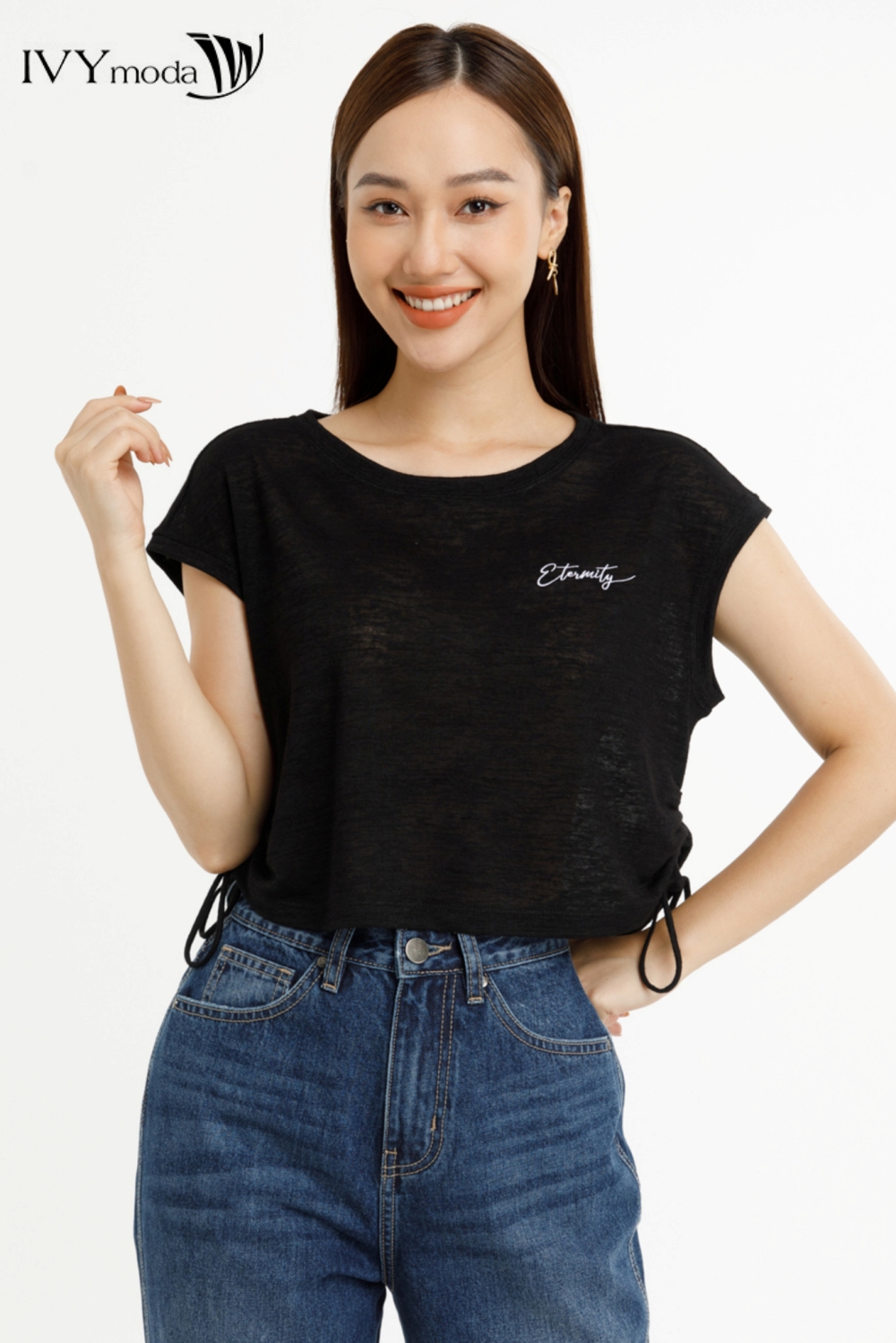 Áo thun dây rút 2 bên eo ivy moda ms 57m7581