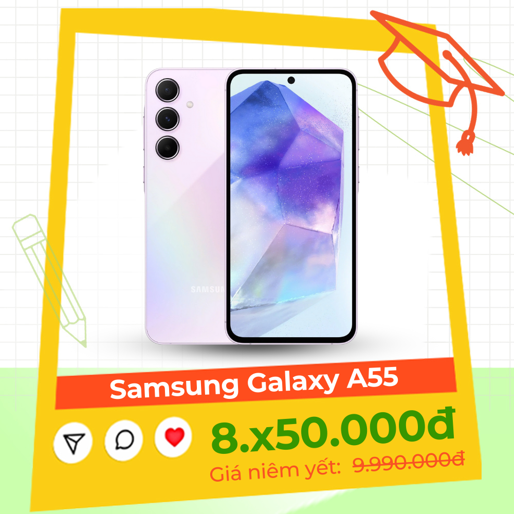 Điện thoại samsung galaxy a55 5g - hàng chính hãng, mới 100%, nguyên seal, bảo hành 12 tháng