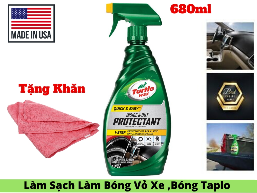 [HCM]Chai Xịt Làm Bóng Vỏ Xe Bóng Táp Lô Turtle Wax Protectant 680ml Tặng Khăn