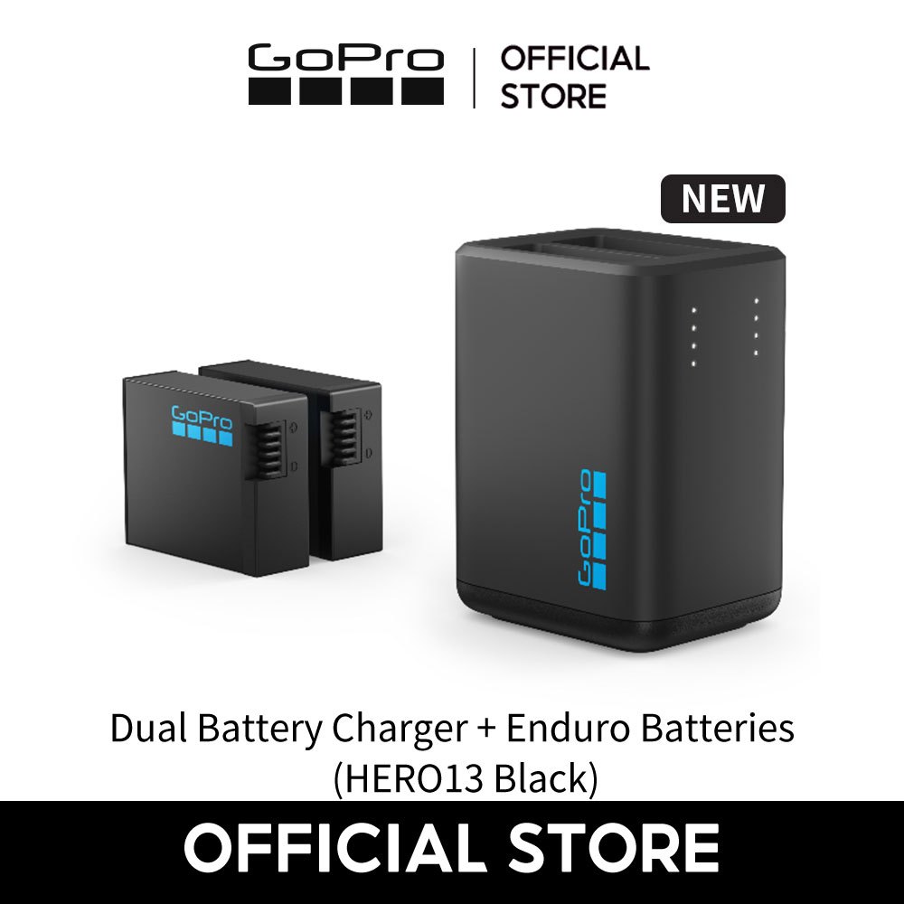  GoPro Bộ sạc đôi đi kèm 2 pin Enduro dành cho HERO13 Black 1900mAh tiện lợi và linh hoạt rút ngắn tối đa thời gian sạc thời gian sử dụng pin lên đến hơn 3 giờ sử dụng được ngay cả ở nhiệt độ dưới mức đóng băng -10 độ C 