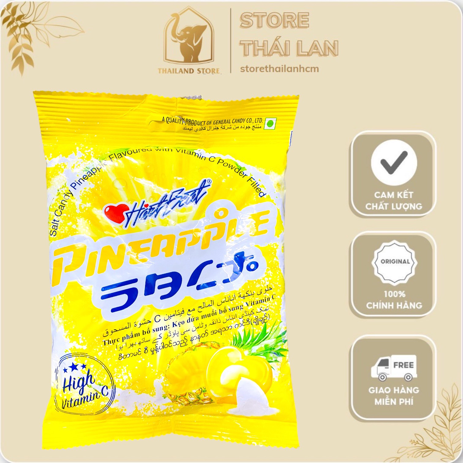 CHÍNH HÃNG Kẹo chanh muối HartBeat Thái Lan vị DỨA 120g bổ sung Vitamin C