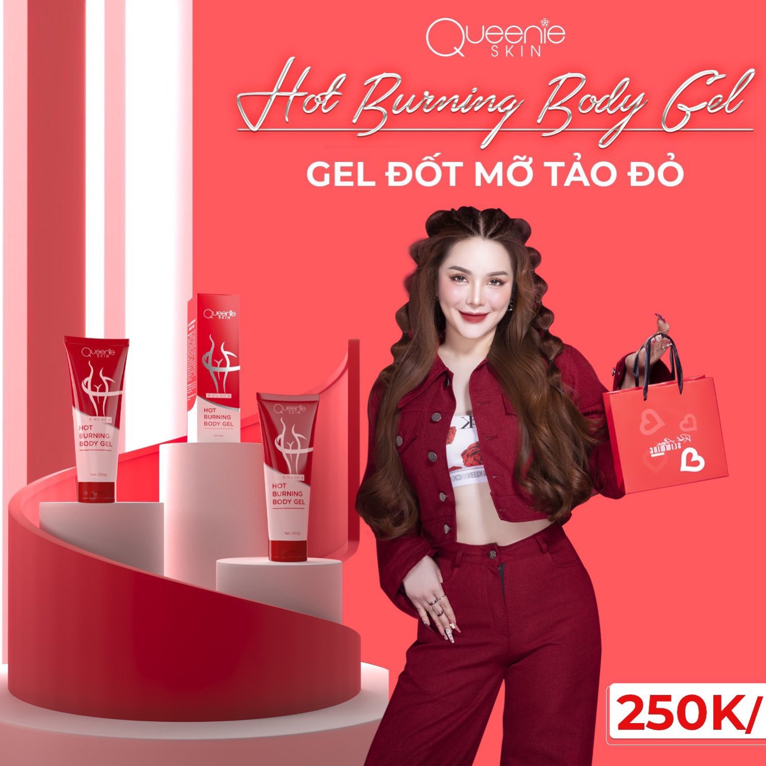 Kem tan mỡ tảo đỏ queeni, kem đốt mỡ giảm cân hỗ trợ dáng đẹp eo thon 1 tuýp 200gr