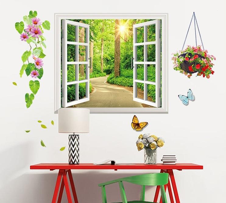 Decal dán tường Cửa sổ hướng rừng- P92-Scenedecal-Framedecals