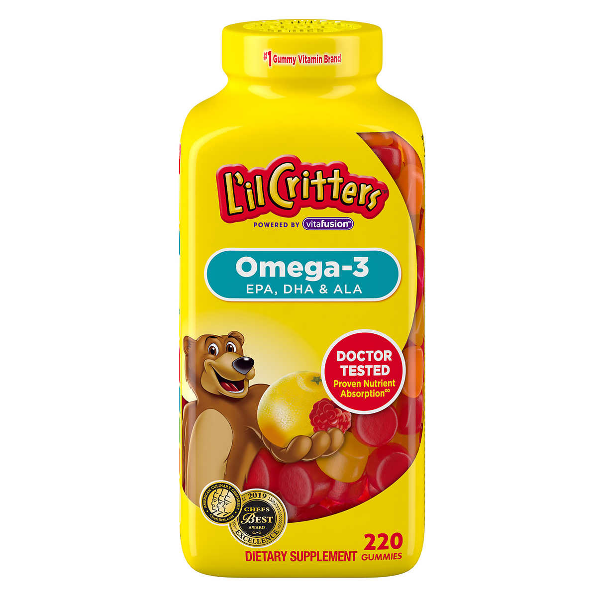 Kẹo dẻo dành cho trẻ em l’il critter omega 3 + dha gummy bears 220 viên - hàng nhập mỹ