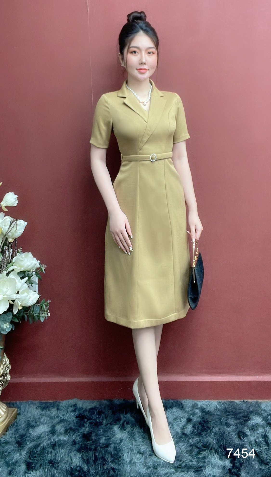 Đầm emy em7454 đầm xoè a cổ vest