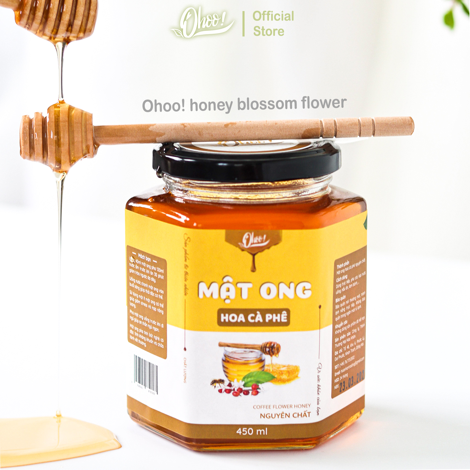 Mật ong hoa cà phê cao cấp nguyên chất thương hiệu ohoo! 100ml - 450ml - 500ml - 1 lít