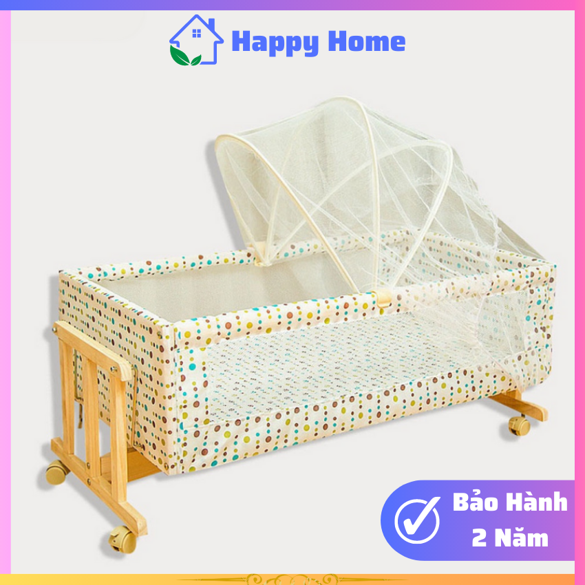 Nôi gỗ đu đưa cho bé, Nôi gỗ cho trẻ sơ sinh Nôi lắc lư HA055 giúp bé ngủ ngon giấc, Nôi ngủ em bé