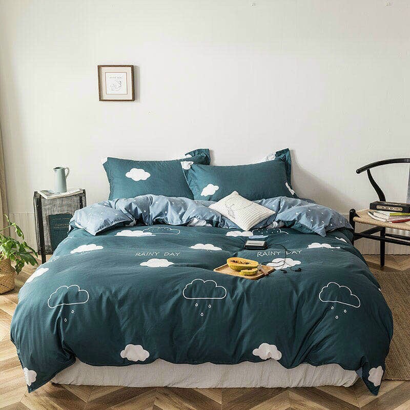Bộ Chăn Ga Gối Cotton HQ , Mây Xanh, Chất Liệu Bền Đẹp, Không Phai, Không Xù, Mẫu Mã Kích Cỡ Đa Dạng
