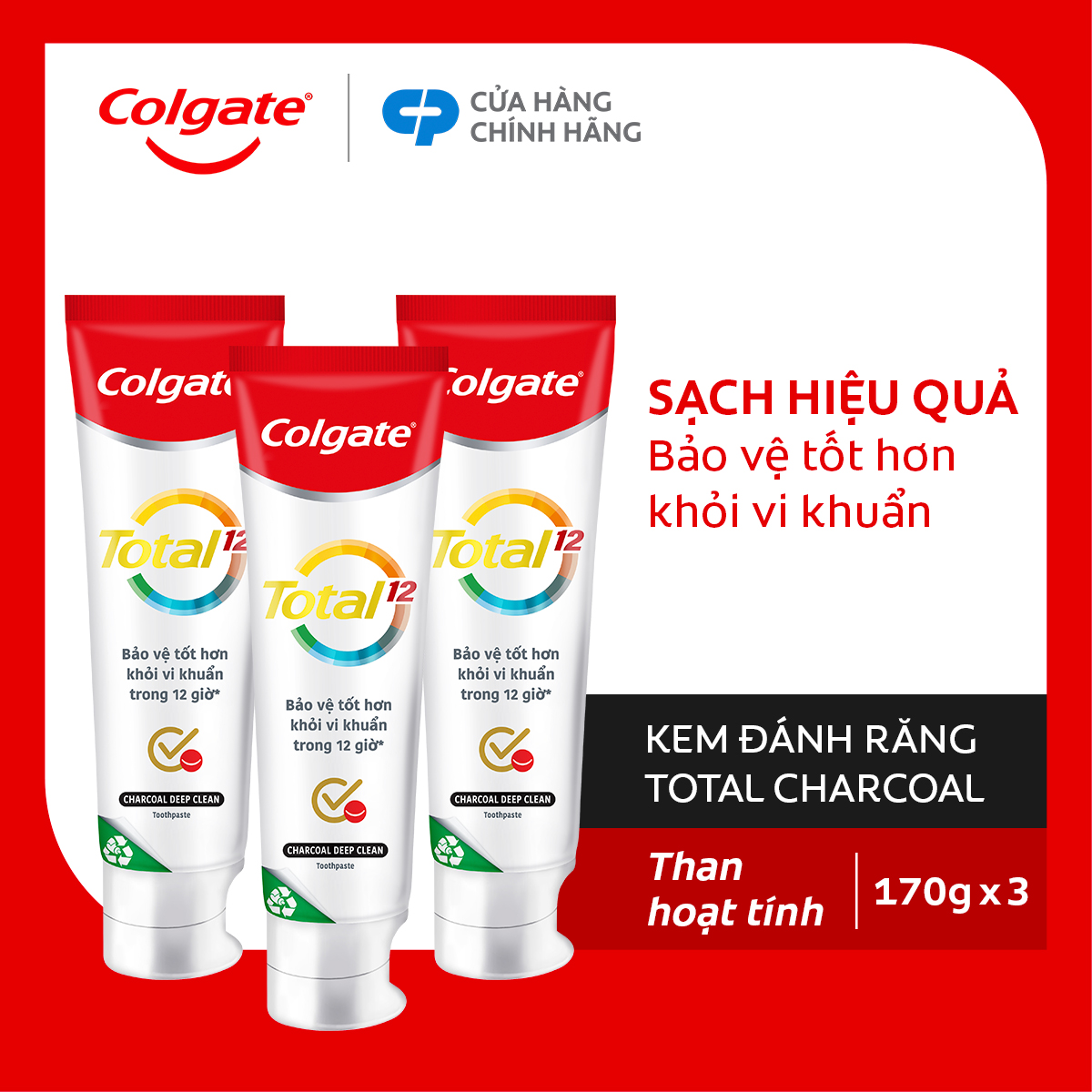 Bộ 3 Kem đánh răng Colgate Total bảo vệ toàn diện 12h 170g/tuýp