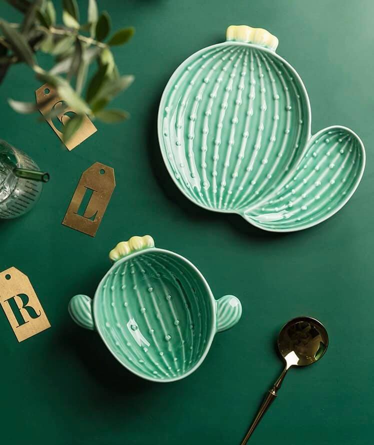 Bát Ăn Cơm 🥗 Bộ Bát Đĩa Sứ Decor 🥗 Cao Cấp Chén Dĩa Xương Rồng Dễ Thương Cute B39