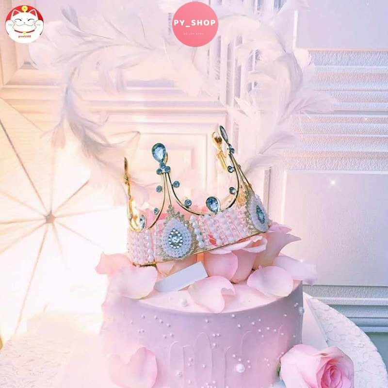 Vương miện đá trắng trang trí bánh kem, vương miện pha lê