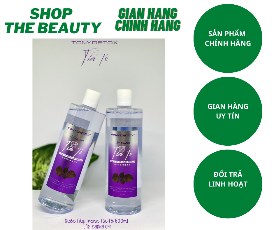 Nước tẩy trang tony detox tía tô 500ml