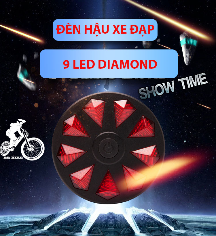 Đèn hậu xe đạp thể thao bóng LED 9 DIAMOND siêu bền gắn sau yên, đèn đuôi xe đạp thể thao BB BIKE - TLS-03