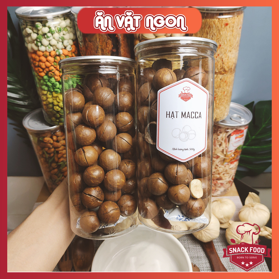 500gr Hạt Macca nứt vỏ, Macadamia, Mắc ca, hàng loại 1, kèm đồ khui, hủ pet, Đồ ăn vặt Snack Food