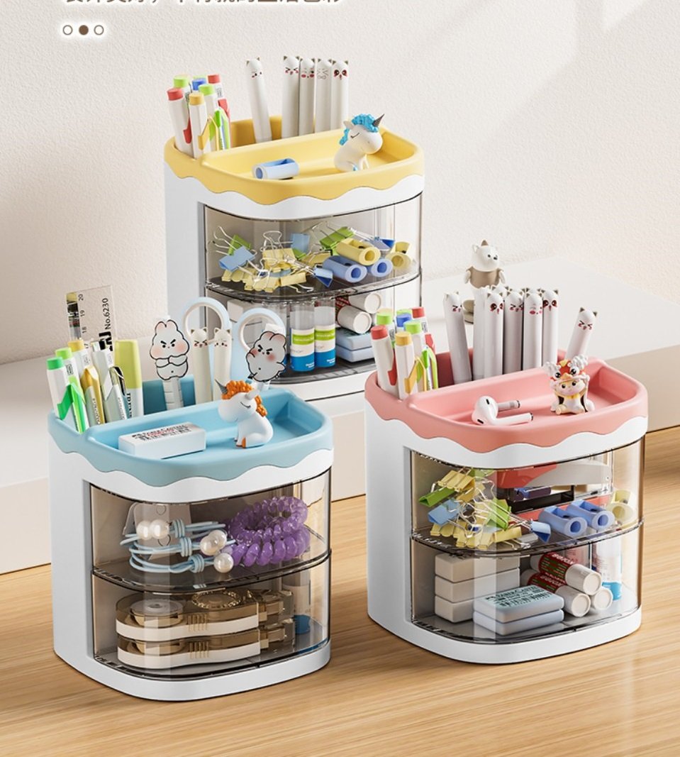 Cắm bút 2 ngăn viền màu pastel siêu xinh, cắm bút cắm cọ mỹ phẫm