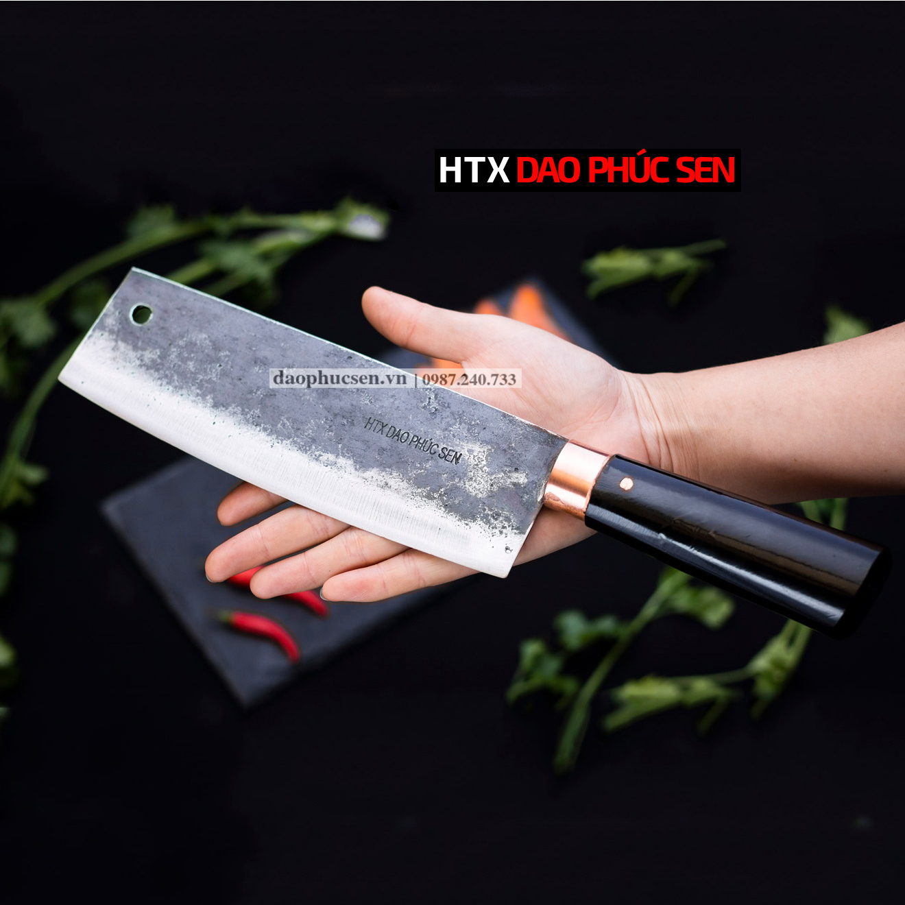 Dao phúc sen thái 20 cán mun khâu đồng đỏ