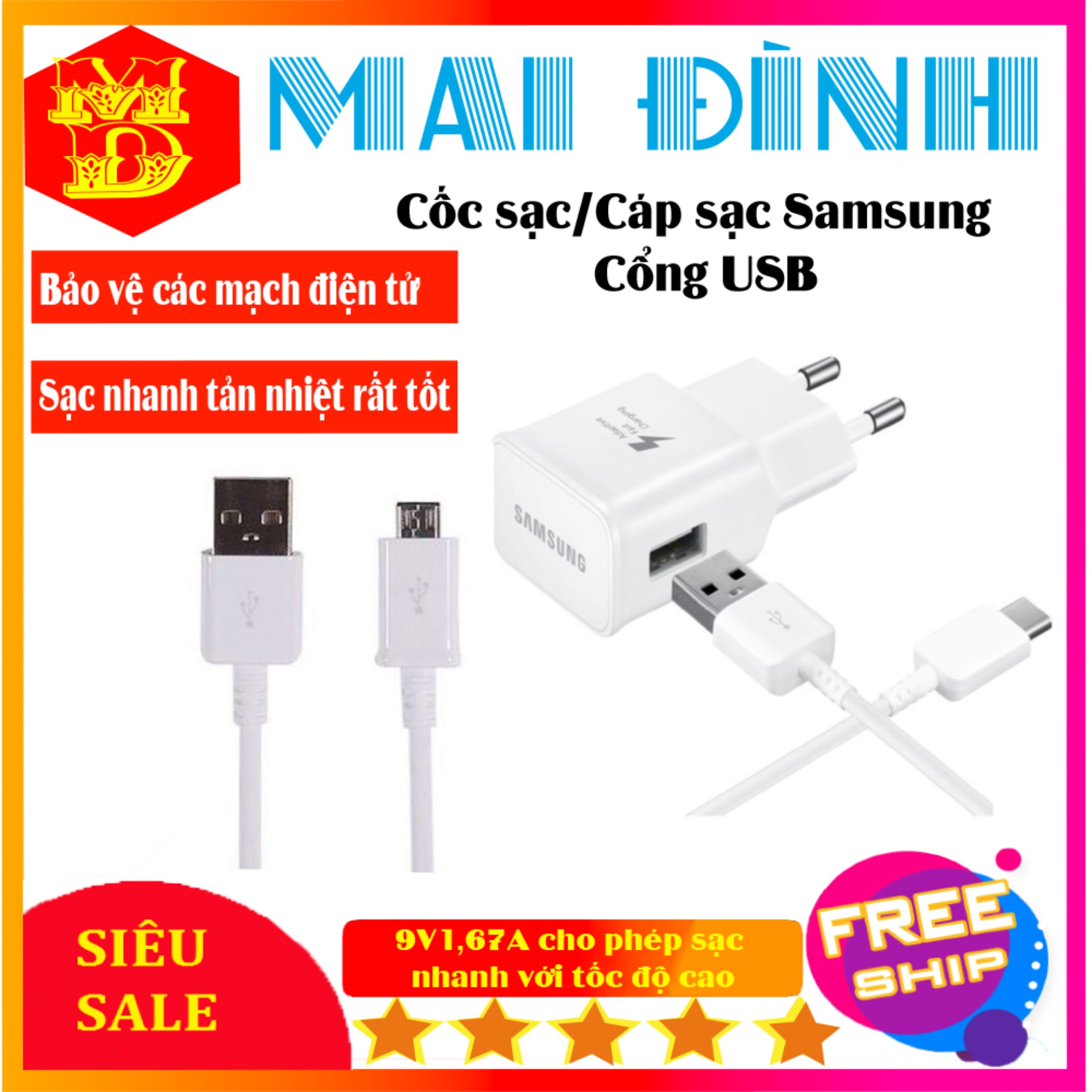 [HCM]Cóc/cáp sạc nhanh Thương Hiệu Mai Đình zin dành cho các loại Sam sung(trừ note 8 S8/S9)