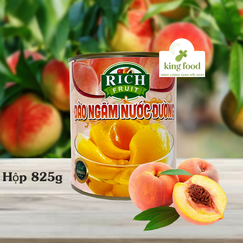 Đào Ngâm Nước Đường Rich Fruit Giòn Ngọt - Hộp 825g - Nguyên liệu làm trà đào, trà trái cây ngon chuẩn vị tự nhiên