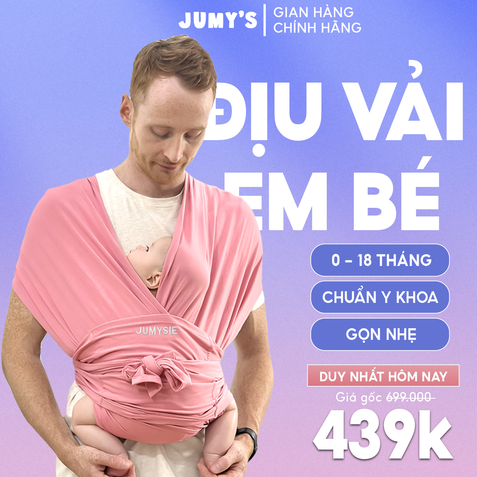 [HCM]Địu em bé sơ sinh JUMYS địu vải sơ sinh địu sling chống gù hỗ trợ ngủ easy gọn nhẹ an toàn dễ sử dụng - Nhiều màu