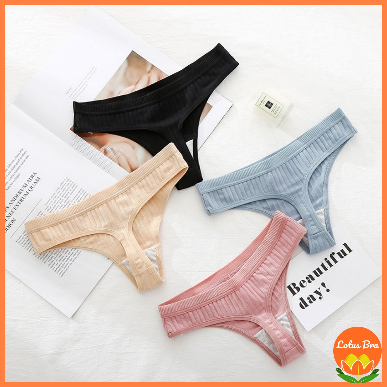 Quần lót nữ cotton thun gân quần lót hở mông sexy chất mềm co dãn
