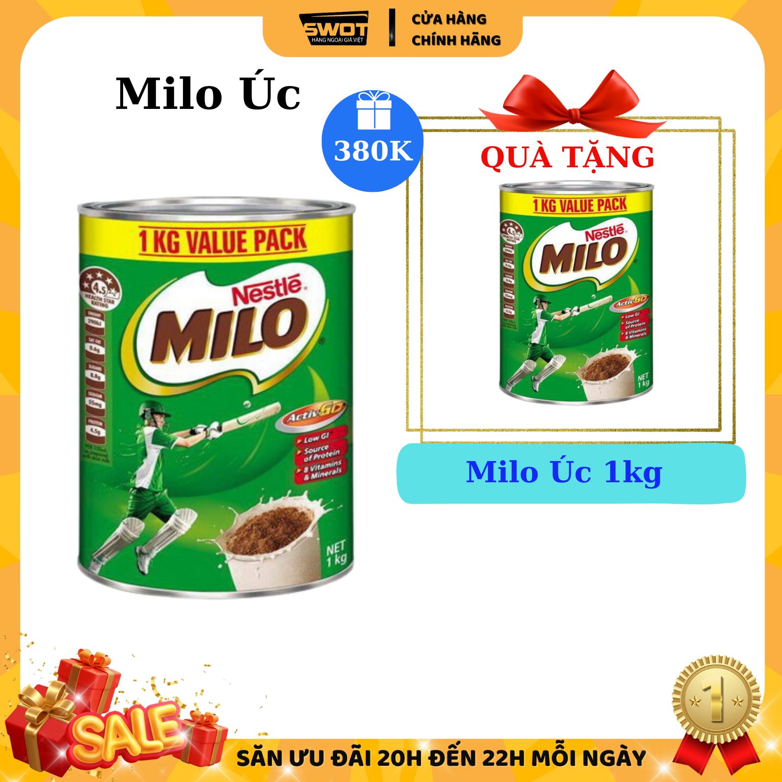 Combo 2 Hộp Bột Cacao Milo Nestle 1Kg, Úc
