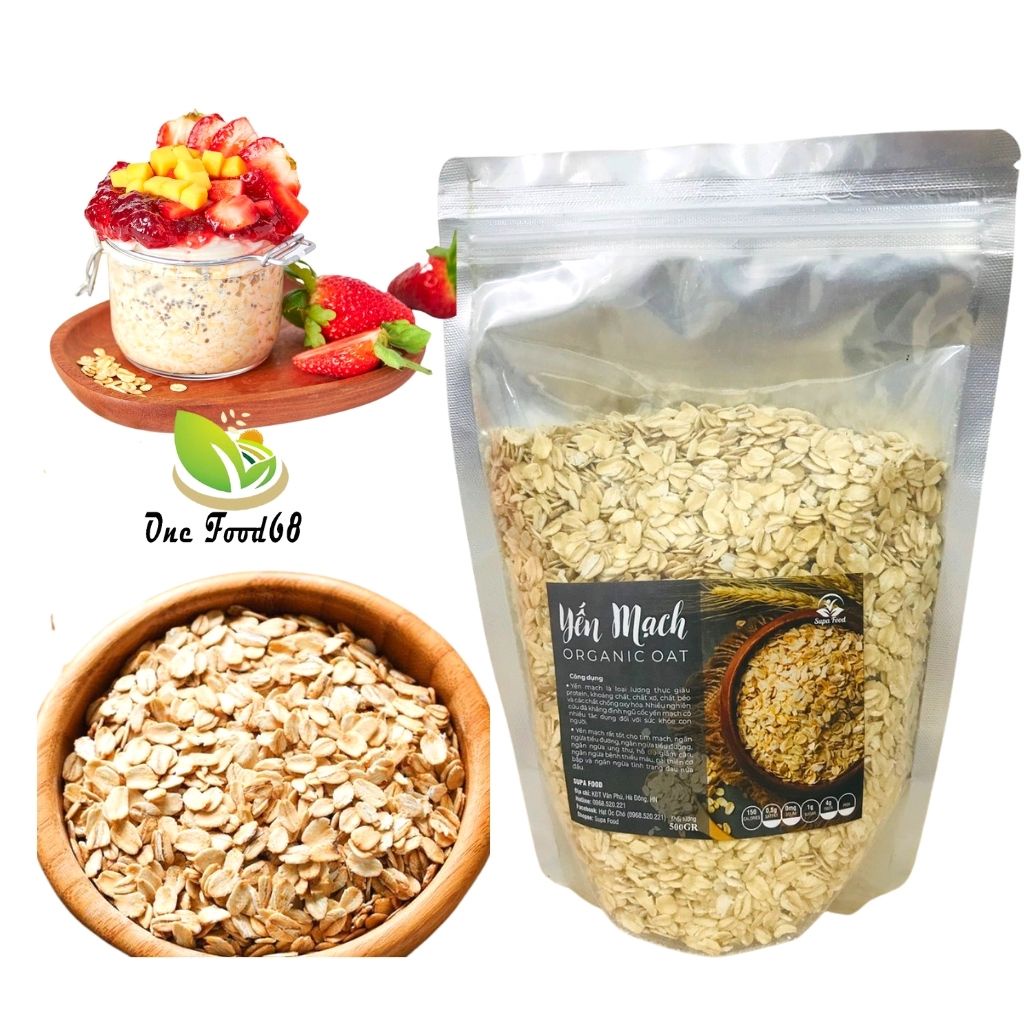 Yến mạch giảm cân - yến mạch ăn kiêng cán dẹt, cán mỏng nguyên chất, 5 phút ăn liền - onefood68