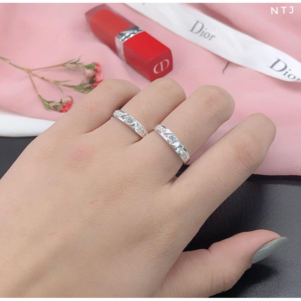 Nhẫn đôi nhẫn cặp bạc ta gắn đá xoắn chéo nhau - Shop bạc Bibi