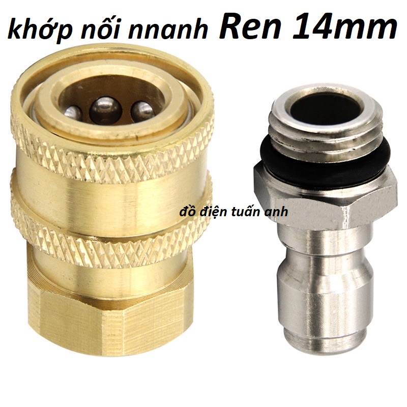 Bộ Khớp Nối Nhanh Ren 14mm Cho Máy Rửa Xe, Thiết Kế Nhỏ Gọn Tiện Dụng, Chất Liệu Thau Tốt, Độ Bền Cao