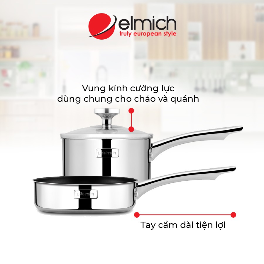 Bộ 1 quánh và 1 chảo inox elmich trimax baby el 3794 size 14cm