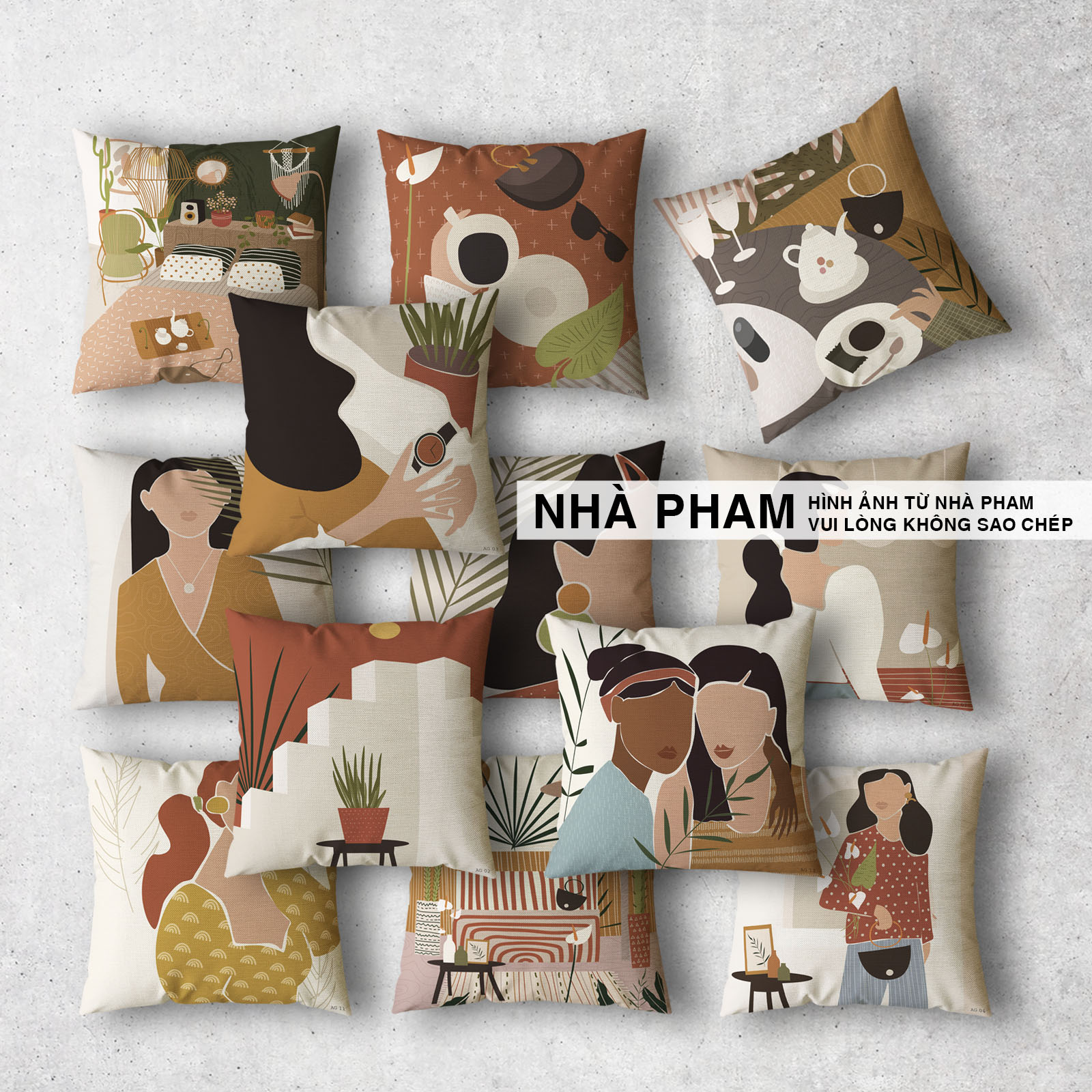 Vỏ gối trang trí sofa abstract girl