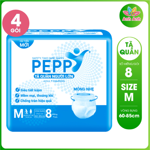 4 gói Tã quần người lớn mỏng nhẹ, thấm hút nhanh PEPPY Size M - 8 miếng/gói