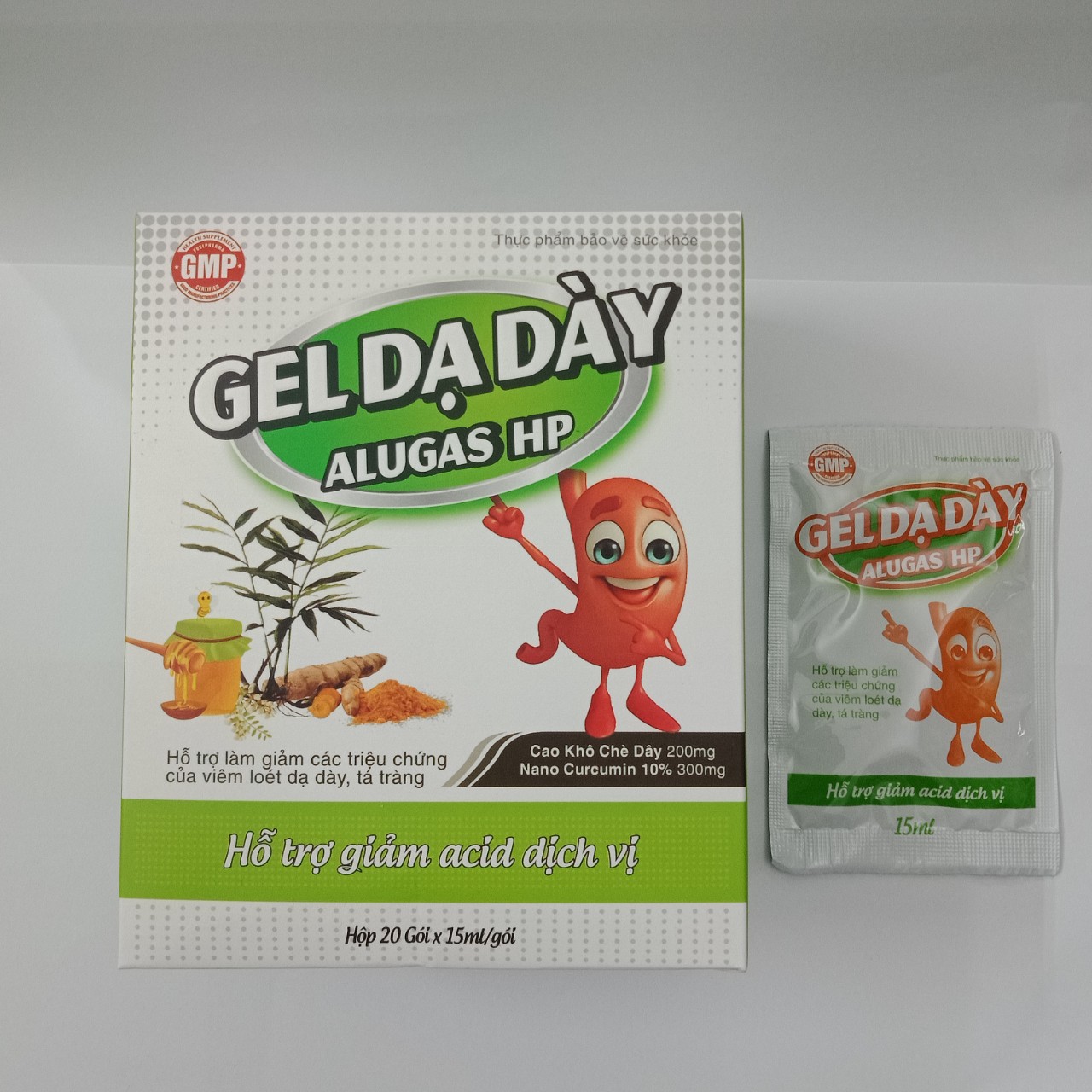 Gel dạ dày 100% thảo dược gel dạ dày alugas - hỗ trợ giảm tiết axit, giảm đau dạ dày - hộp 20 gói