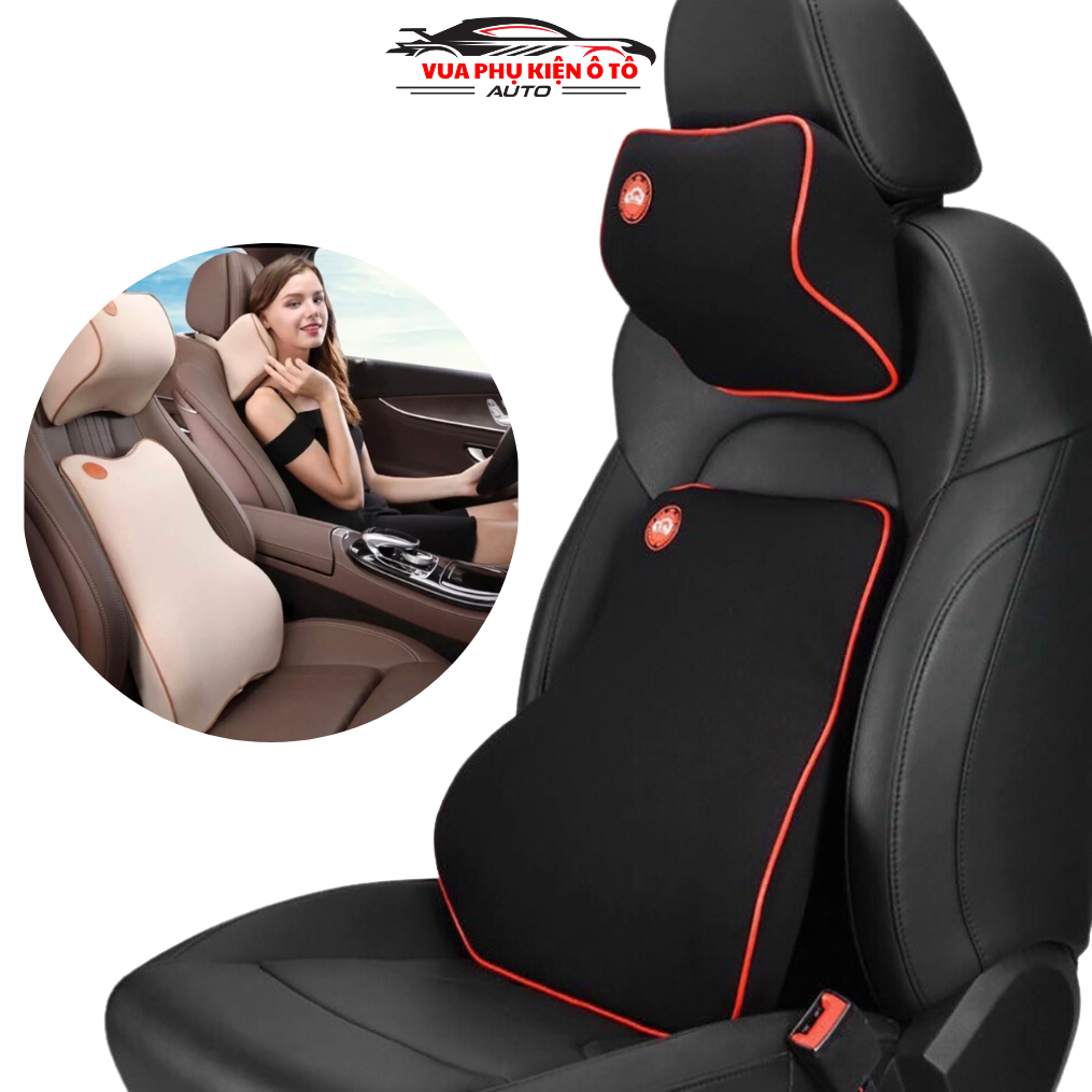 Bộ gối tựa đầu và lưng ô tô cao su non cao cấp chống gù lưng, đau mỏi vai gáy