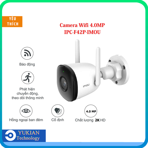 Camera không dây wifi imou f42p bullet 2c 4.0mp 2k qhd - camera ngoài trời siêu nét tích hợp mic thu âm, anten kép