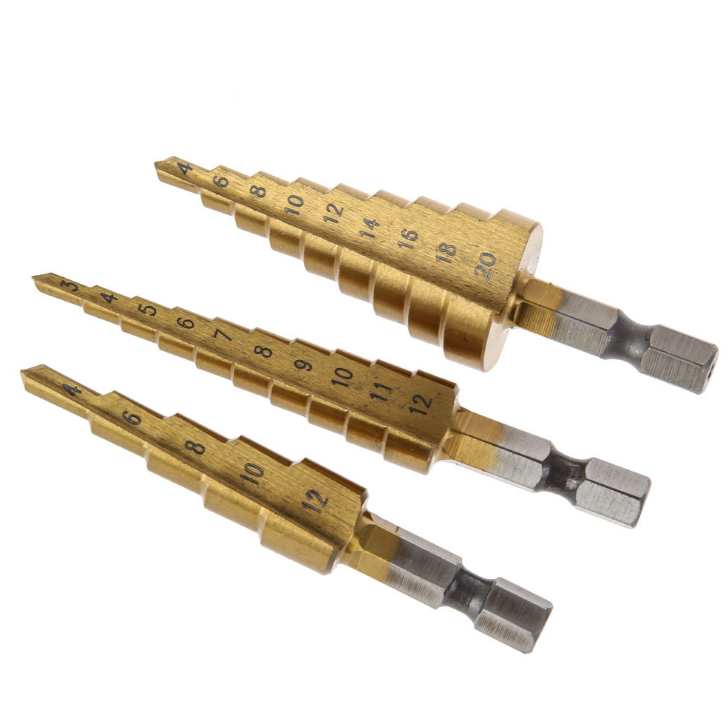 Bộ 3 mũi khoan bước tháp titanium 3-20mm (Vàng) /Mũi khoan bê tông/Mũi khoan khoét lỗ