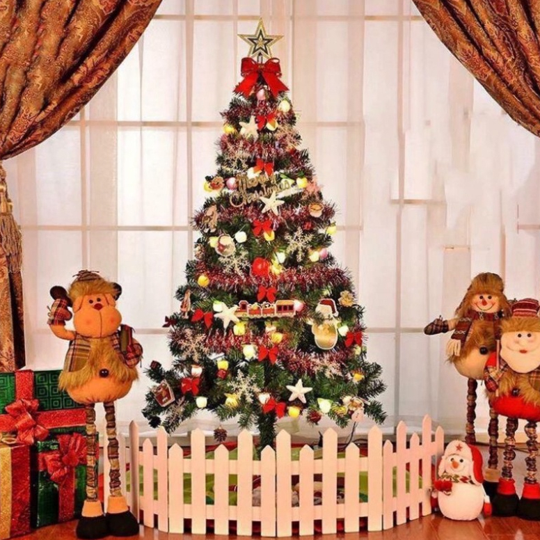 Cây thông trang trí noel 1m5 1M6 1M8 lá xanh tán dày tặng phụ kiện trang trí