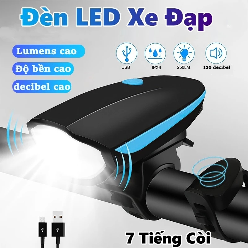 Super Bright 3-Mode Bicycle Light with Loud Horn, USB Rechargeable, Waterproof. Can Be Installed on Both Electric Bicycles...Ht