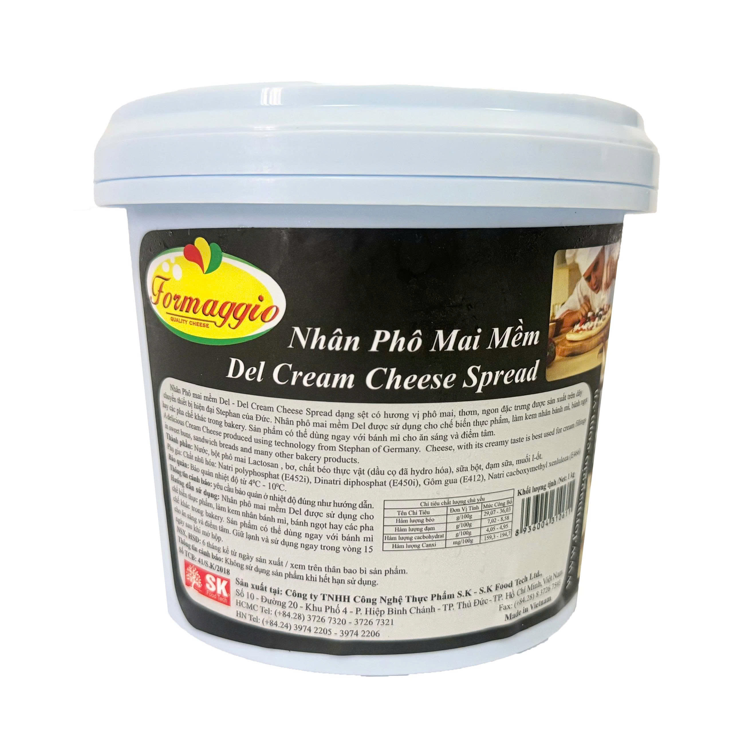 Nhân phô mai mềm Del  Cream Cheese – màu kem trắng- mềm dẻo phết bánh, làm nhân kem su Hộp 1Kg