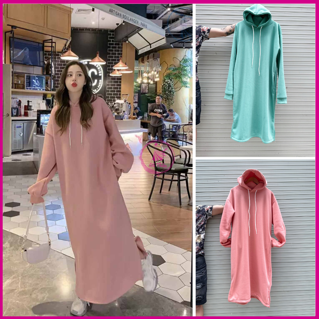 Áo hoodie SIÊU TO KHỔNG LỒ nam nữ nỉ pe form rộng ĐẦM DÀI Unisex basic thu đông thời trang Hàn Quốc phối nón 2 lớp - Đỗ Thiện Unisex