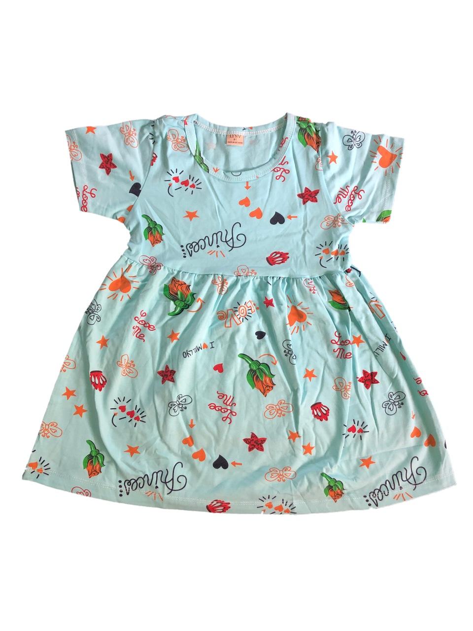 Đầm thun cotton tay ngắn cho bé gái