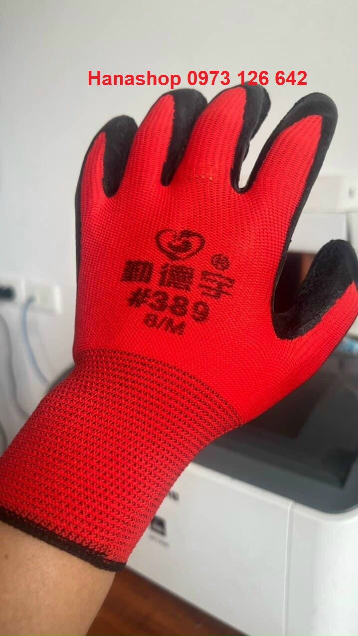 [1 BỊCH] Combo 12 Đôi găng tay bảo hộ lao động 389 phủ cao su sần đen