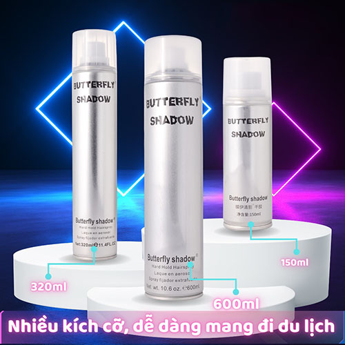 Gôm Butterfly Shadow xịt giữ nếp tóc tự nhiên hương thơm dịu nhẹ, Chai xịt giữ nếp tóc Butterfly Shadow giữ nếp cả ngày