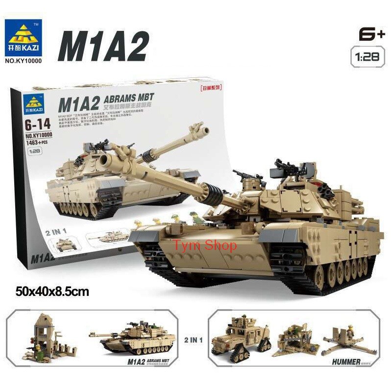 Đồ chơi xếp hình Le go Kazi KY10000 (Not Military Army M1A2 Abrams Mbt ) Xếp hình Xe Tăng Chủ Lực Biến Hình Xe Hummer Bánh Xích lắp được 2 mẫu Mẫu lắp ráp xe tăng cho bé trai (chủ đề  lego xing bao quân sự)