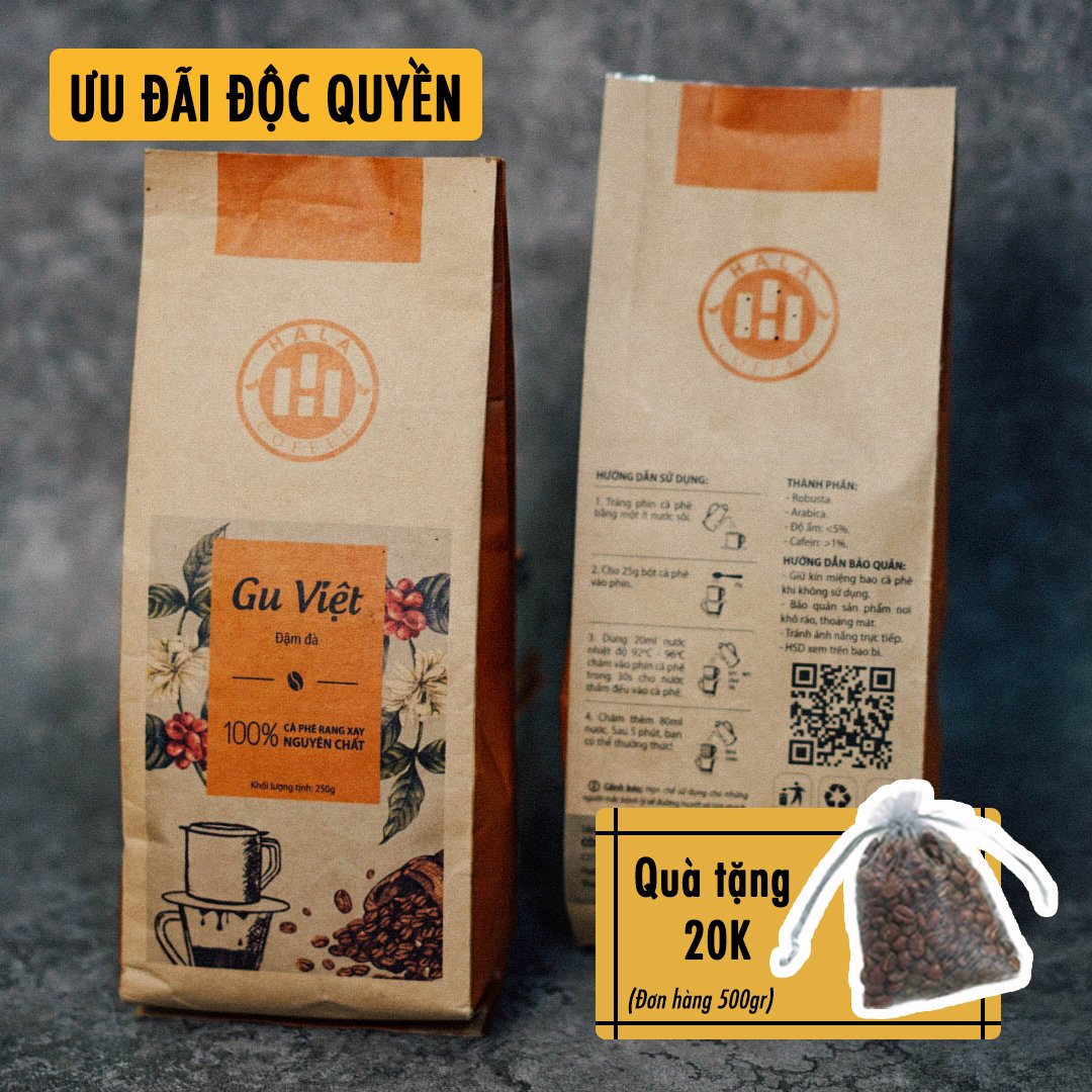 Cà phê rang nguyên chất xay sẵn pha phin Truyền thống Hala Coffee 500gr