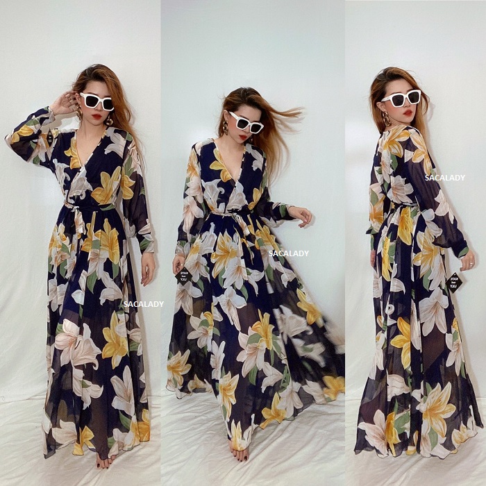 Đầm maxi kate and lily bông vàng - 3850