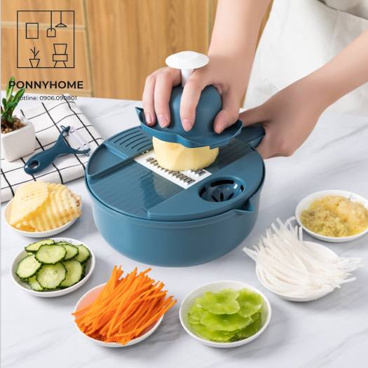 Dụng cụ bào gọt vỏ rau củ tách sợi đa năng nhà bếp bảo vệ tay - bộ rổ nạo cắt bào rau củ quả đa năng, bộ dụng cụ bào sợi củ quả 8 trong 1